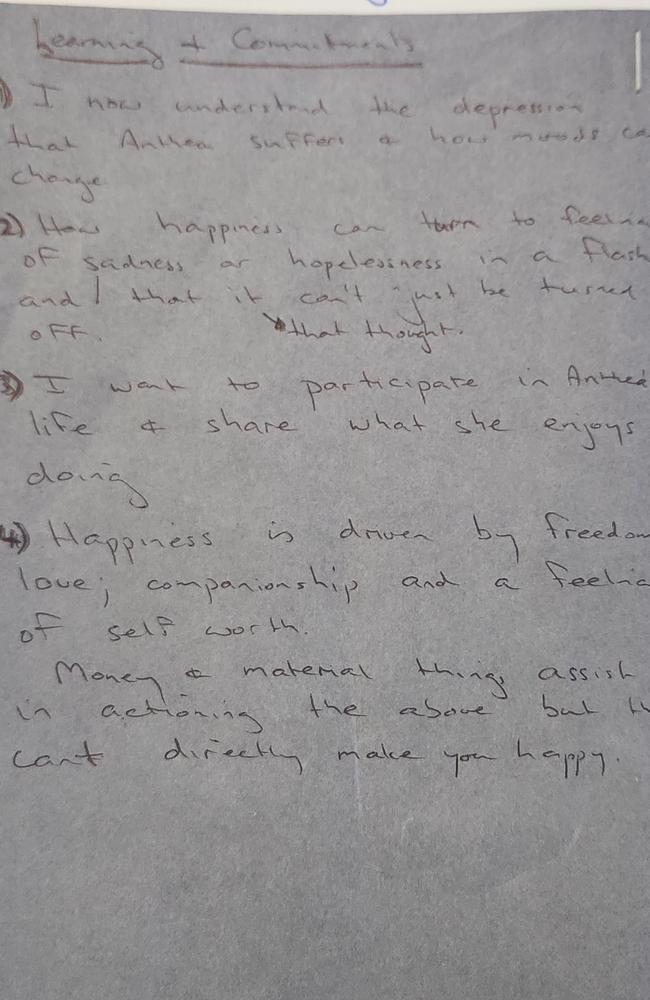 Personal notes by Anthony Fellows when he was imprisoned in a Chinese jail. Photo: Supplied