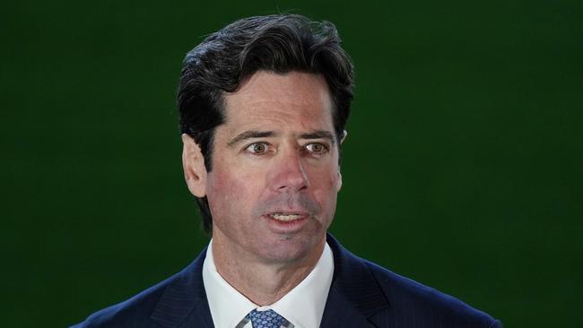 AFL chief Gillon McLachlan will need to give ground if he wants a TV deal before the Magpies and Tigers run out next week. Picture: AAP