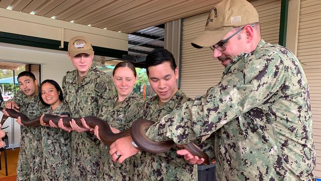 US sailors got to touch Australian wildlife when they helped out at the Burringilly Aboriginal Corporation Centre at Woodridge.