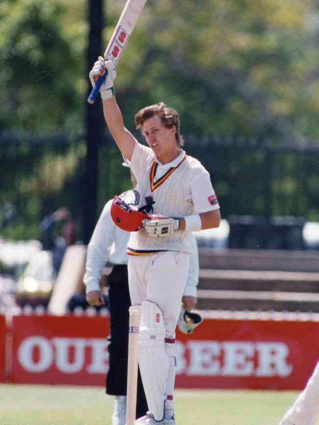 Pembroke old scholar James Brayshaw after reaching 100 for SA in a 1993 Sheffield Shield match.