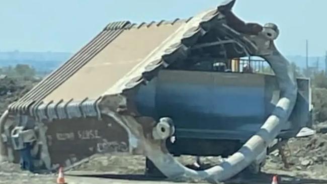 A dragline bucket slid on top of a dozer at Blackwater mine on September 15, 2023.