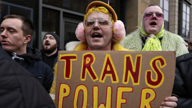 Trans rights demonstrators protest moves in the UK to make it harder for transgender people to self-identify. Picture: Getty Images