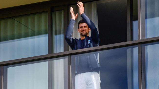 Novak Djokovic during his hotel quarantine in Adelaide. Picture: AFP Photo