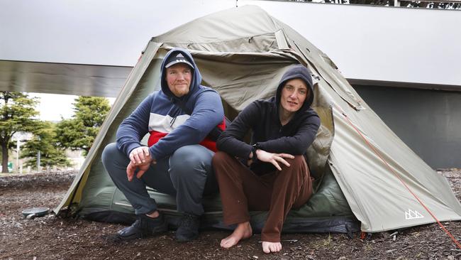 Neil said he no longer feels safe sleeping rough around Hobart with his girlfriend Chloe. Picture: Nikki Davis-Jones