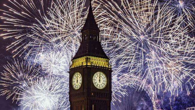 Fireworks light up the London skyline over Big Ben on Sunday. Picture: Getty Images