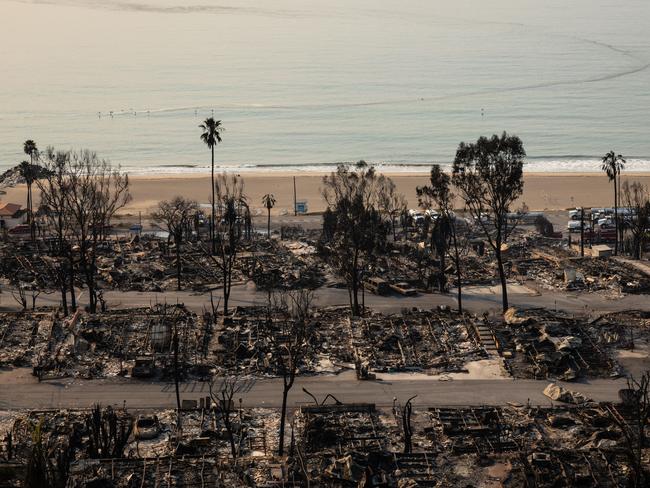 An entire residential area destroyed in the Palisades Fire. Picture: Zoa Meyers/AFP