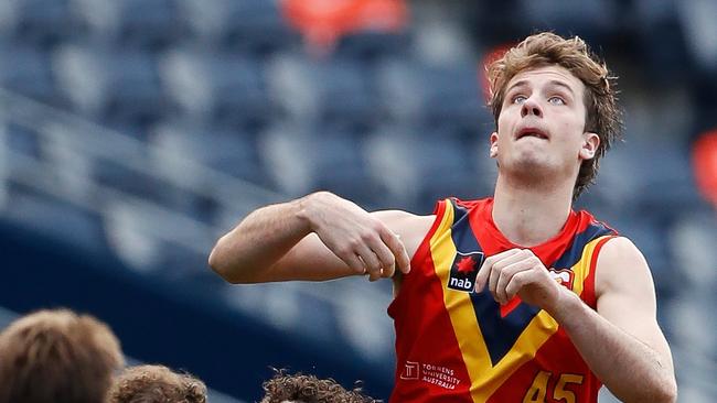 Harry Barnett is a highly touted ruck who was overlooked in the first round of the draft - and may be a target for the Demons if they can get the first pick of night two. Picture: Dylan Burns/AFL Photos via Getty Images)