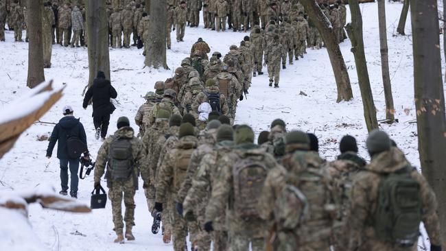 Civilian participants in a Kyiv Territorial Defence unit train on a Saturday in a forest in Kyiv, Ukraine. Picture: Sean Gallup/Getty Images