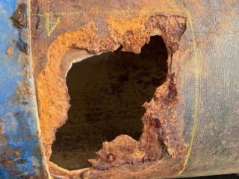 The Albert River sewer leak - this is the hole in the Gold Coast City Council pipe which broke.