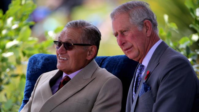 Prince Charles with Maori King Kiingi Tuheitia at Turangawaewae Marae in 2015. Picture: AAP.