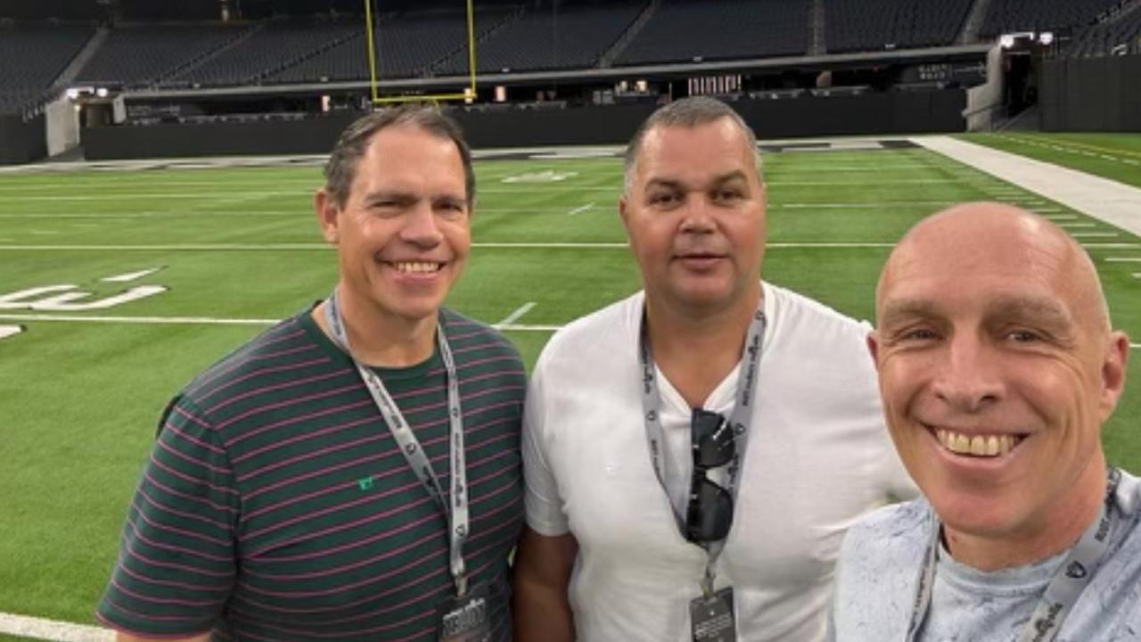 Manly chief executive Tony Mestrov, coach Anthony Seibold and head of football John Bonasera in the US.