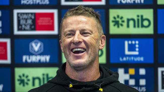 21/04/22 Richmond coach Damien Hardwick during a media call before training. Aaron Francis / Herald Sun