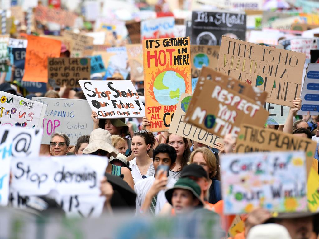 School students rally against climate change in Brisbane CBD. Picture: AAP/Dan Peled