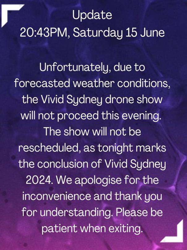 Vivid Sydney announced the show would be cancelled. Picture: Instagram