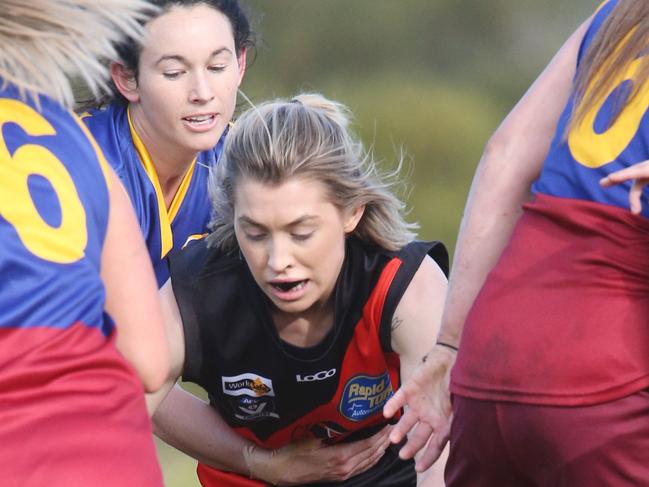 Alex Nation playing women's football for the Frankston Bombers against Warragul in Baxter. Picture Mark Wilson