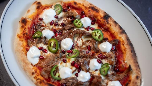 Lamb pizza at Zazu Dining in West End.