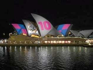 TERRIBLE LOOK: An impression of the barrier draw being projected on to the Sydney Opera House for the 2018 Everest Race. Picture: News Corp