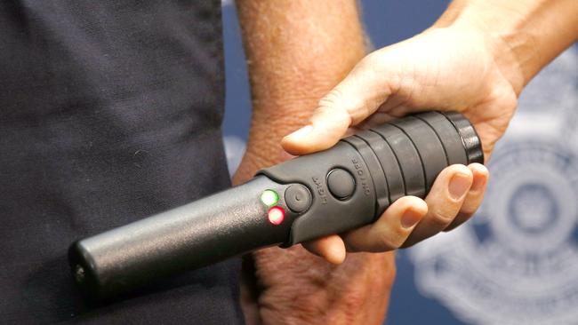 Gold Coast police are trialling the use of handheld metal detectors in a crackdown on youth crime. Picture: Tertius Pickard