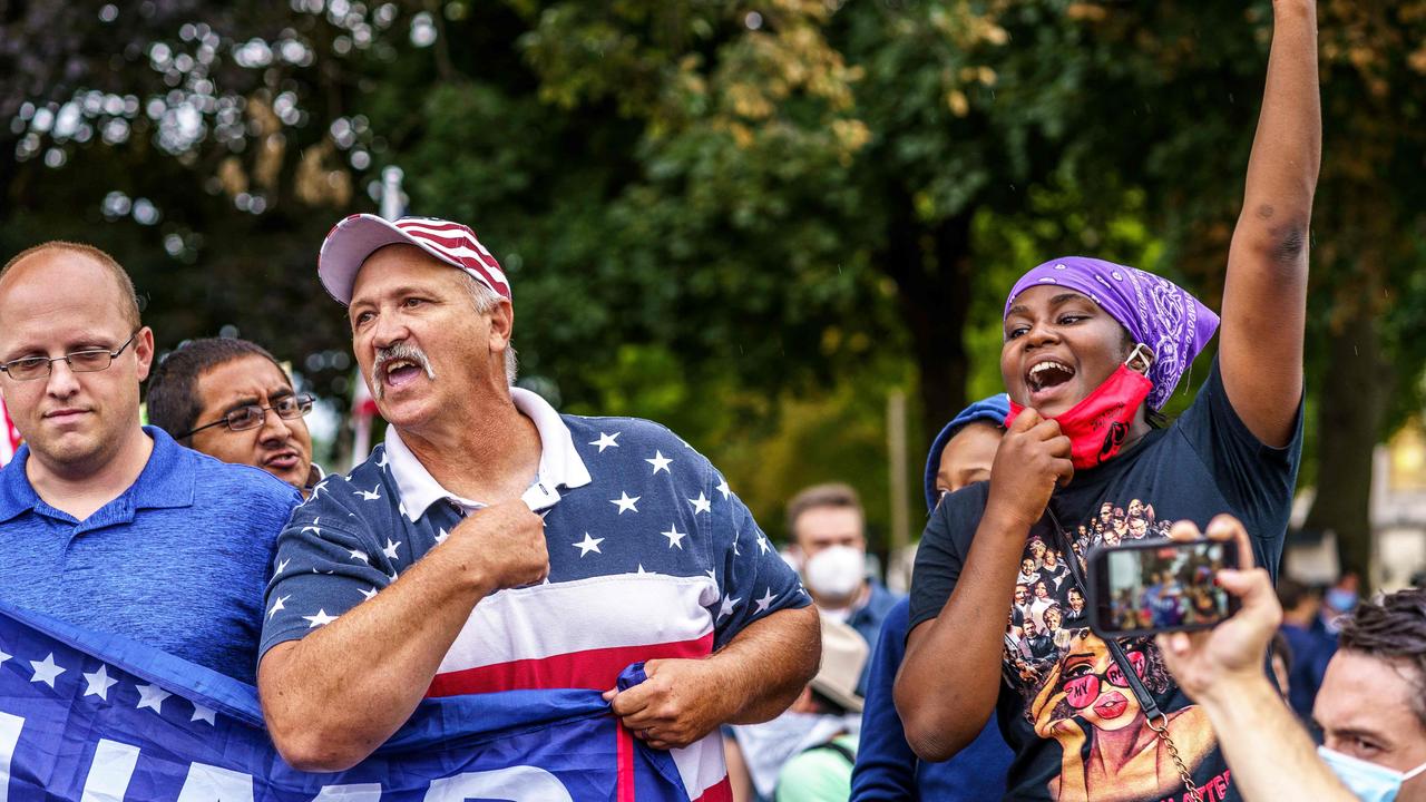 Trump supporters and protesters demonstrate in front of the Kenosha Courthouse on September 1, 2020. Picture: Kerem Yucel/AFP