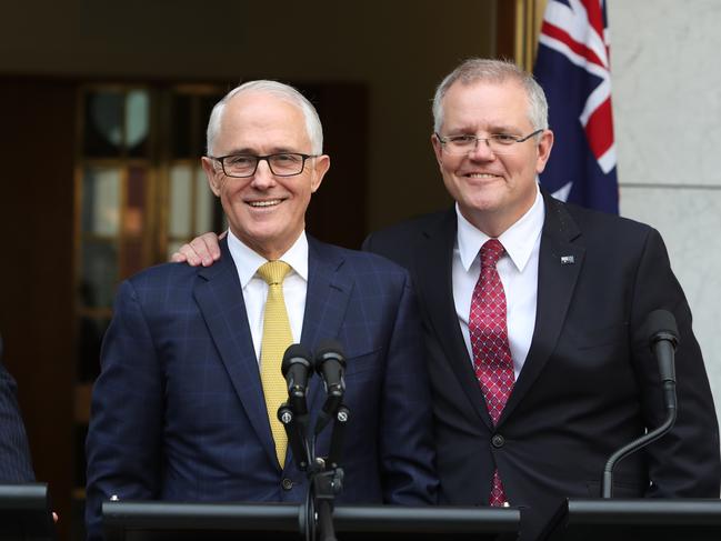 Malcolm Turnbull and Scott Morrison pictured just two days before the leadership spill which catapulted Mr Morrison into the top job and led to the Wentworth by-election after Mr Turnbull quit politics. Picture Kym Smith