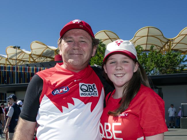 Matt and Patience Donnelly before the Gold Coast Swans take on the Sydney Swans at People First Stadium, Carrara. Picture: Glen Campbell