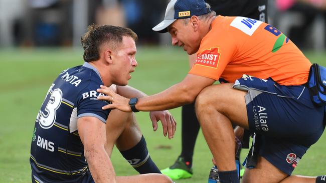 North Queensland Cowboys against Gold Coast Titans at Queensland Country Bank Stadium. Cowboys Reuben Cotter. Picture: Evan Morgan