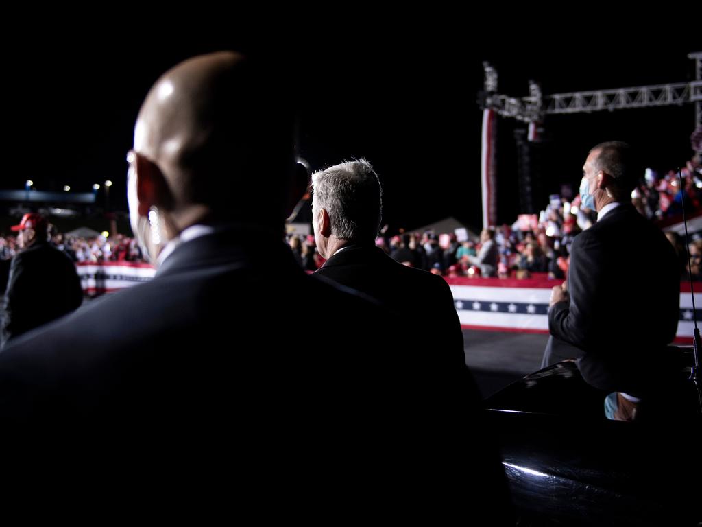 Secret Service agents watch on during a Trump rally in North Carolina. Picture: AFP