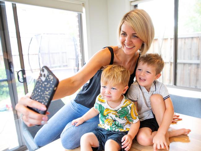 Blogger @thenotsoperfectmum Anna Du Rieu with her children Dominic, 3, and Reuben, 2 says her childcare centre has changed their photo practices. Picture: Mark Stewart