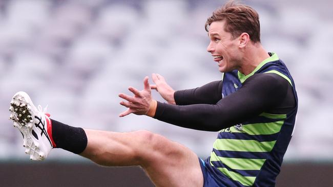 Tom Hawkins at Cats training ahead of the home clash with North Melbourne. Picture: Michael Dodge/AAP