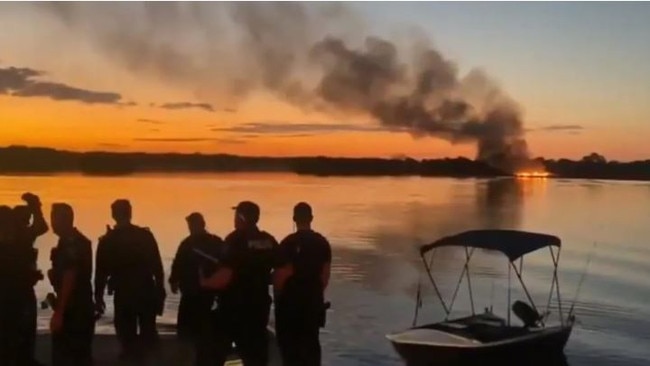 Zachery John Moore was charged after throwing furniture overboard and setting fire to a houseboat at the Coomera River. Picture: Nine Gold Coast News