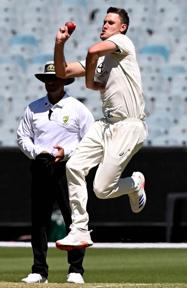 Beau Webster, who represented Australia A against India A, led a Sheffield Shield rout of WA earlier this season, taking 6-17 as WA lost 8-1 in a horrific collapse. Picture: AFP