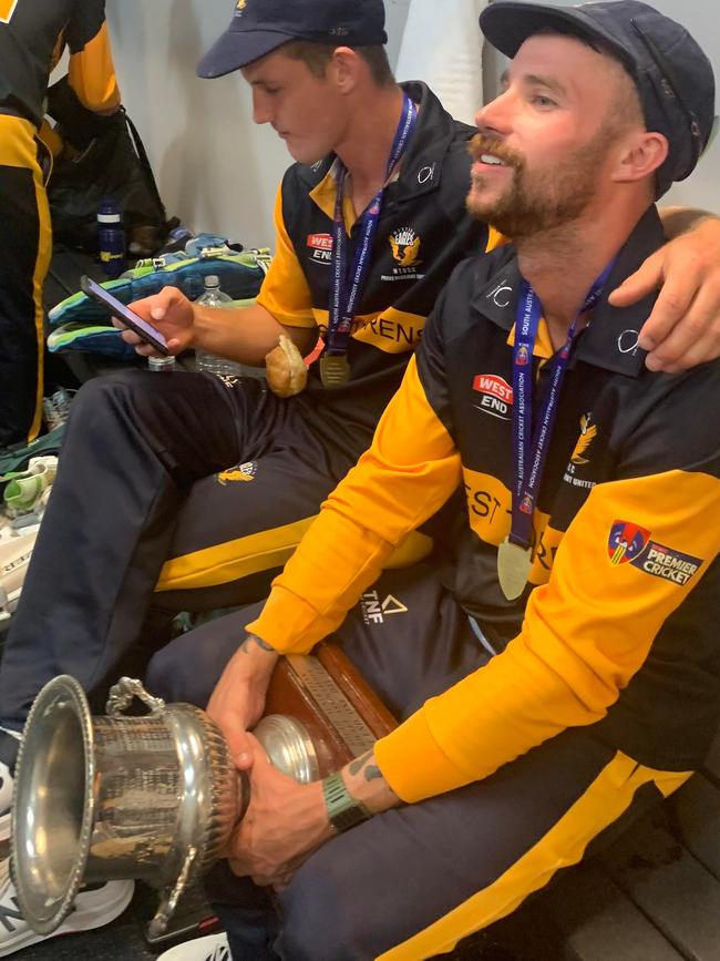 A relieved Daniel Drew with the one-day cup. Picture: West Torrens District Cricket Club