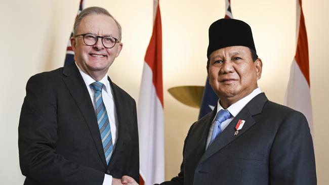 Anthony Albanese with Indonesian President Prabowo Subianto. Picture: Martin Ollman/NewsWire