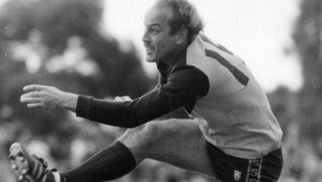 Then Woodville captain-coach Malcolm Blight kicks his 100th goal for the season in 1985.