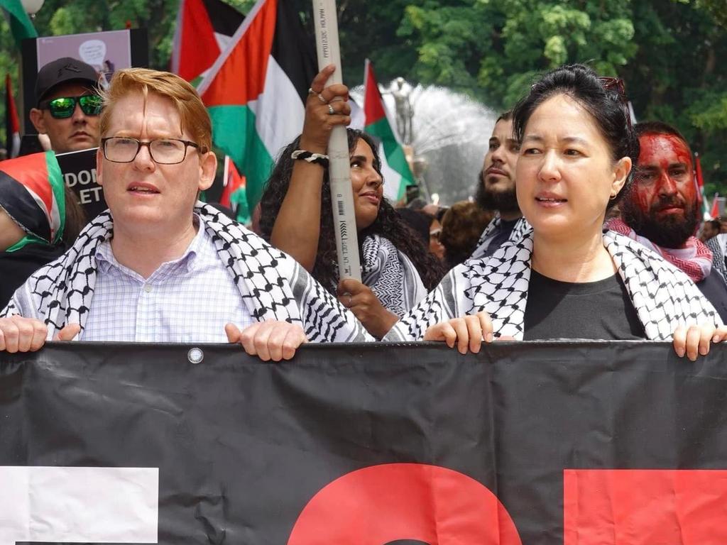 Greens MP Jenny Leong (right) and NSW government frontbencher Anthony D’Adam leading a pro-Palestinain protest march. Picture: Supplied