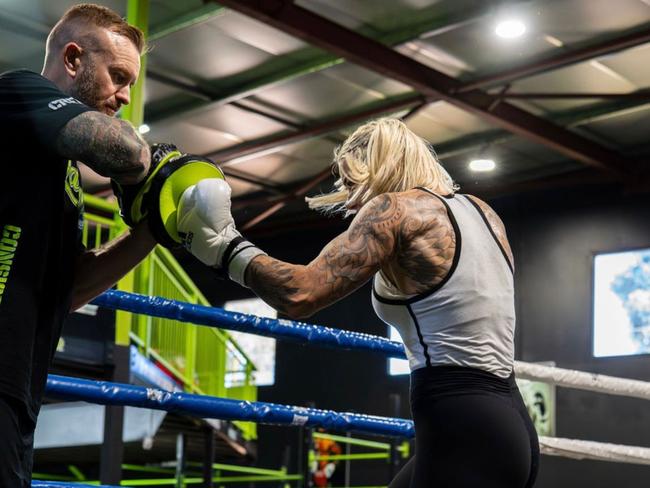 Chloe Chaos in training for her fight on May 31 on the Gold Coast. Photo by Mat Brown.