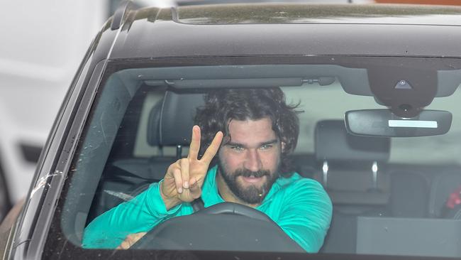 Liverpool goalkeeper Alisson Becker arrives at the club’s base for a training session