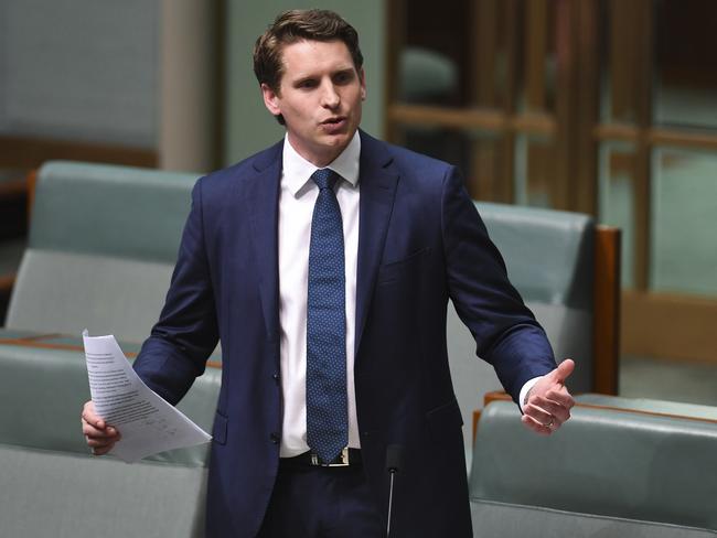 Liberal MP Andrew Hastie speaks during debate of the Marriage Amendment Bill. Picture: Lukas Coch/AAP