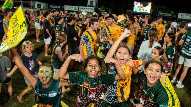 St Mary's fans celebrates their win in the 2023-24 NTFL Men's Grand Final between Nightcliff and St Mary's. Picture: Pema Tamang Pakhrin