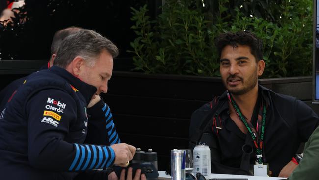 Redbull team principal Christian Horner (L) with Laurence Escalante. Picture: Angelica Snowden