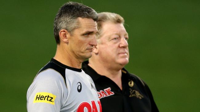 Panther's coach  Ivan Cleary and Phil Gould during the Penrith Panthers training session at Pepper Stadium,Penrith .Picture Gregg Porteous