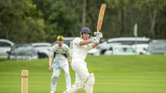 Cooper Mackie swings the ball to the leg side. (AAP Image/Richard Walker)