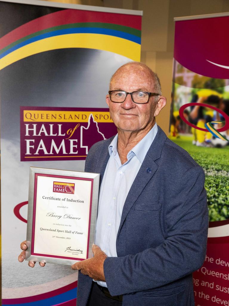 Barry Dancer is inducted into the Queensland Sport Hall of Fame. Picture: Richard Walker