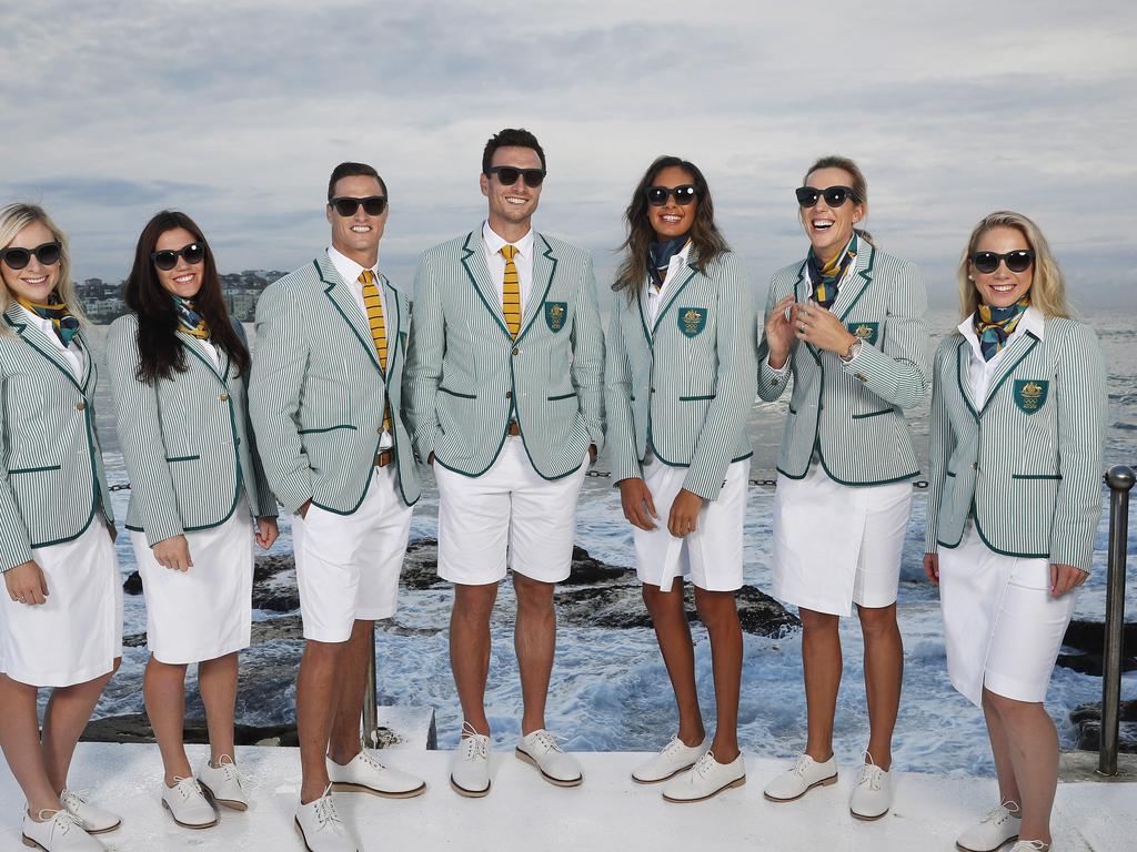 Australian athletes pose in the Opening Ceremony uniforms for the 2016 Rio Olympic Games. Picture. Phil Hillyard