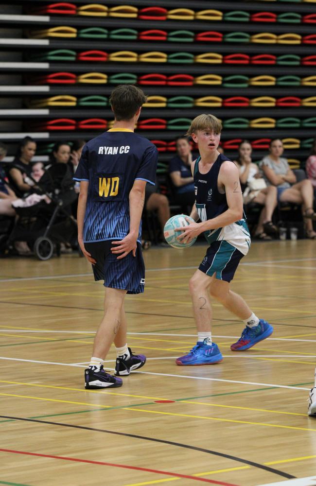 Netball action at QISSN 2024 held in Townsville. (Boys) Ryan Catholic College v Mt Maria College