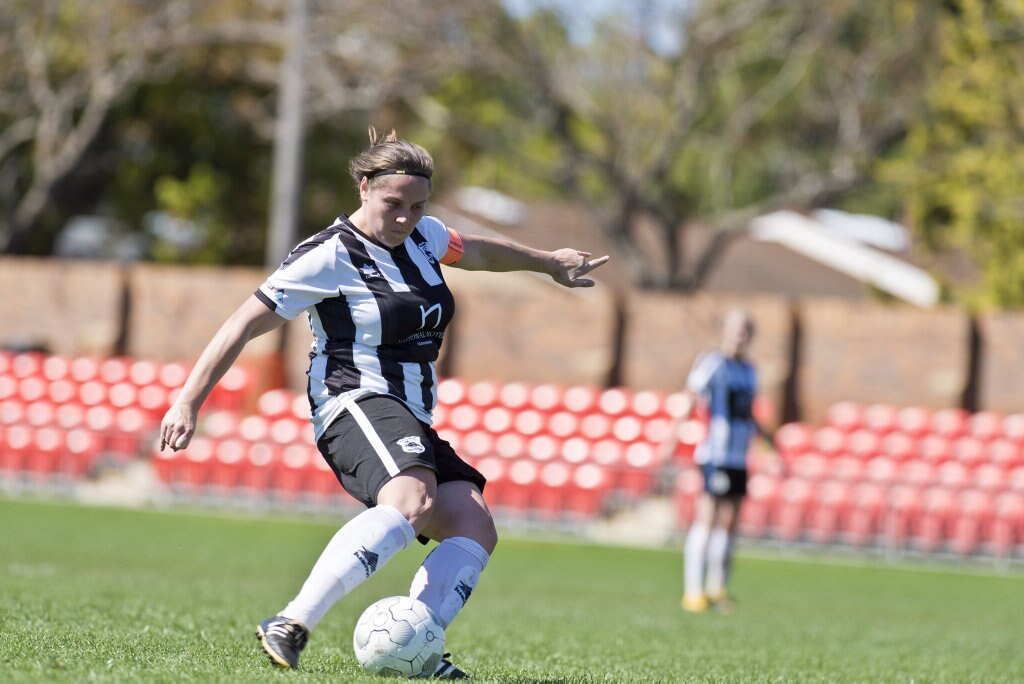 Kiama Gray takes a free kick for Willowburn against Rockville in Toowoomba Football League Premier Women grand final at Clive Berghofer Stadium, Sunday, September 9, 2018. Picture: Kevin Farmer