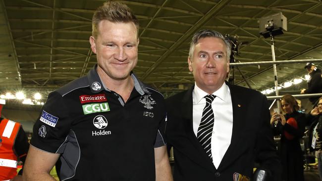 Nathan Buckley and Eddie McGuire will stick together at Collingwood after Bucks was reappointed for a further two seasons. Picture: Getty Images