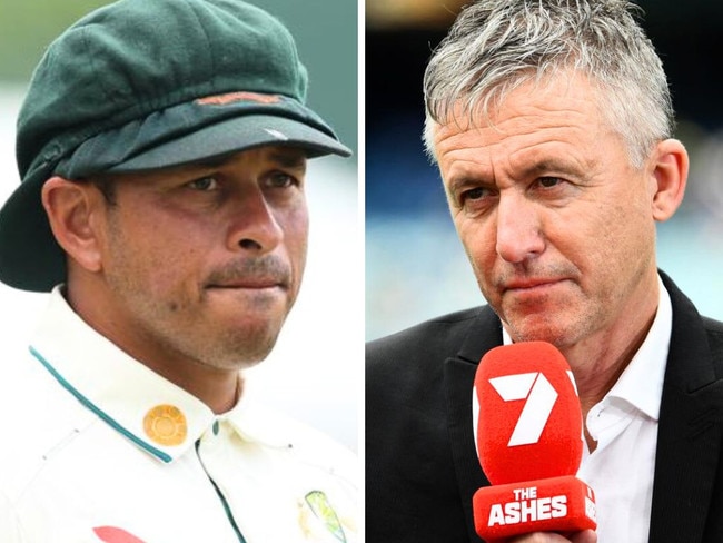 Pictured Usman Khawaja left and Peter Lalor right.