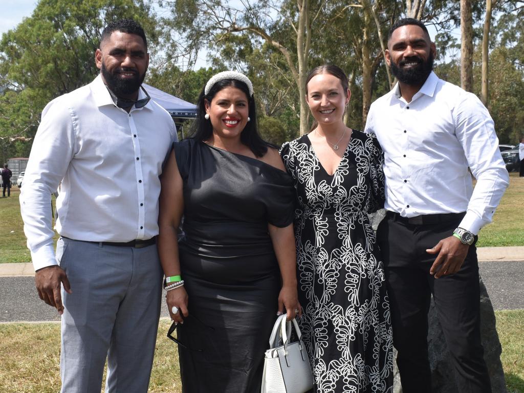 Tyrone Kemp, Shaye Kemp, Bec Kemp and Tyson Kemp at the Yeppoon Turf Club's Derby Day races at Keppel Park Racecourse on November 2, 2024.