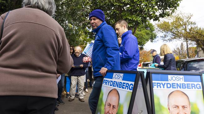 Treasurer Josh Frydenberg speaks to voters at a pre-polling centre in Hawthorn. (Photo by Daniel Pockett/Getty Images)